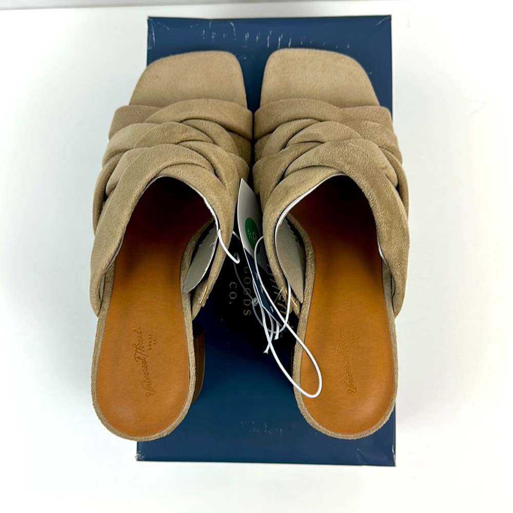 Universal Thread Tan Suede Like, Almond Open Toe, 3” Stacked Wood Like Heel 81/2 - Picture 7 of 8